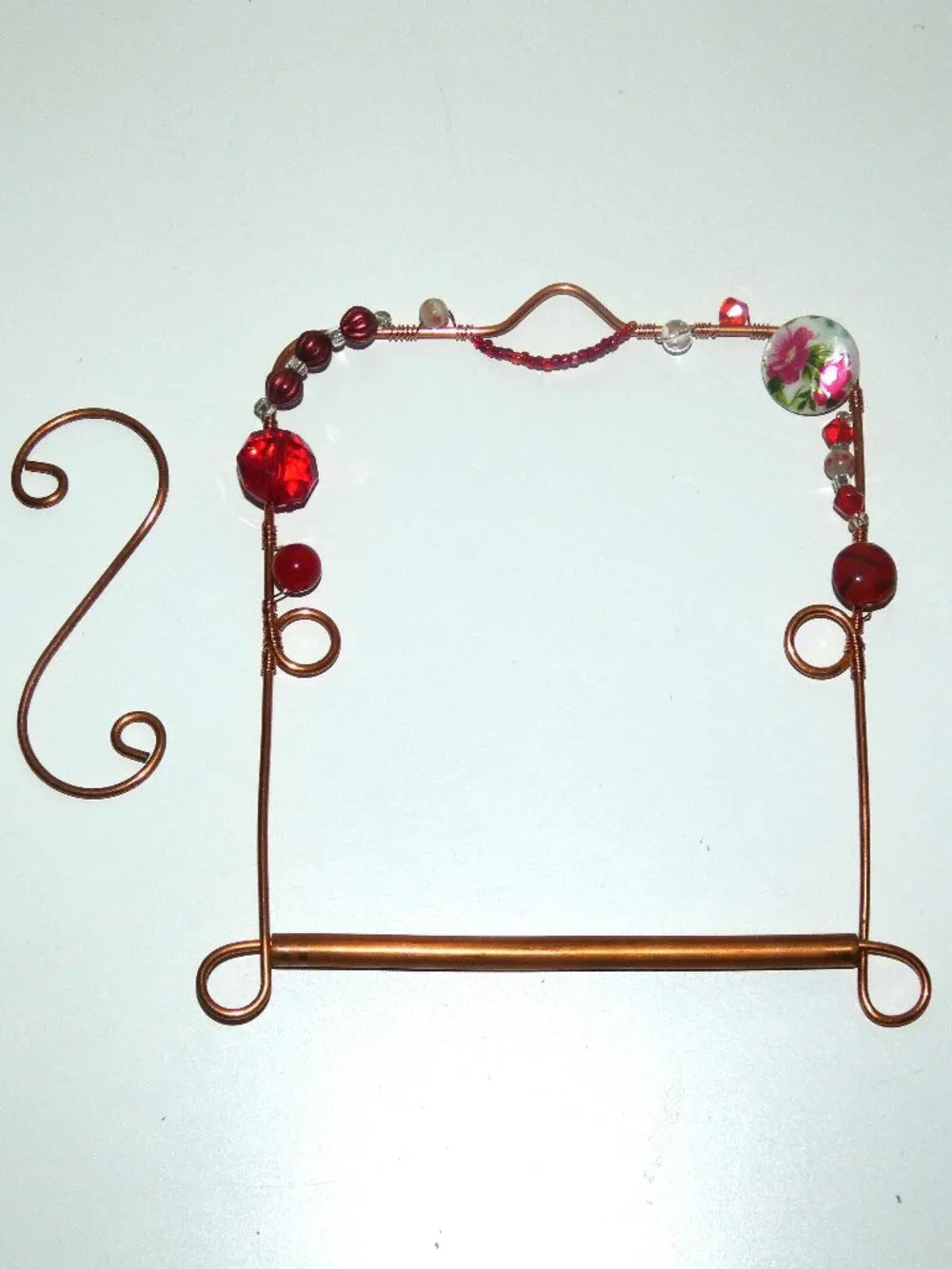 Copper Hummingbird Perch Swing with Detachable Copper Hook Red Beads